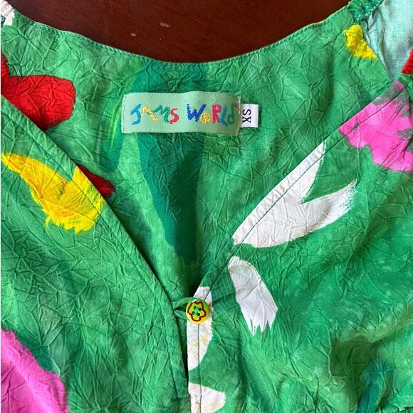 Vintage Jams World Floral Colorful Sun Dress Mini Short Sleeve Size XS Floral - Picture 3 of 12